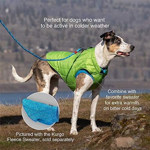 Jaqueta de cachorro do Kurgo Loft - Casaco de inverno reversível de lã - Proteção do clima frio - desgaste com arnês
