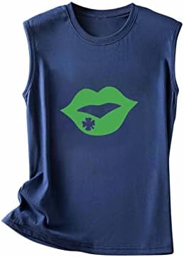 Tanques femininas Tops Lips Green Beijo irlandês Funny St Patricks Day Day Sleense Loose Fit Crewneck Graphic Basic Workout T-shirt
