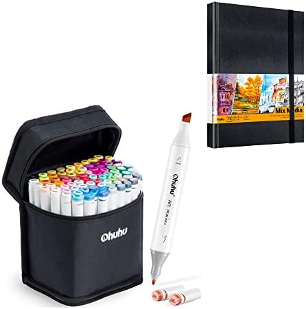 Marcadores de álcool de Ohuhu, conjunto de marcadores de arte permanente à base de álcool com ponta dupla+mix mídia, 10 x7.4