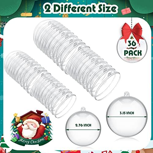 36 peças enfeites de plástico bola clara acrílico preenchível transparente ornamento de Natal Diy Molde de plástico Bombas