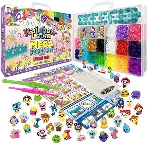 Rainbow Loom® Loomi-Pals ™ Mega Conjunto, apresenta 60 Charms LP de LP fofos, o novo RL2.0, teares felizes, ganchos, alfa e pônei,