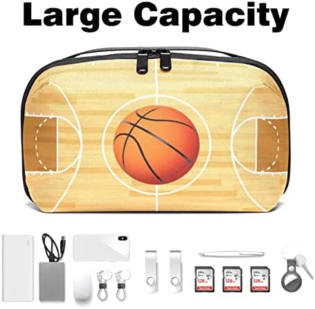Organizador eletrônico Small Travel Cable Organizer Bag para discos rígidos, cabos, carregador, USB, cartão SD, desenho animado da quadra de basquete
