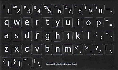 Ingleses nos adesivos de teclado de letras grandes nos pretos não transparentes