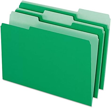 PENDAFLEX 15313BGR Pastas de arquivo colorido, 1/3 de aba superior, legal, verde/verde claro, 100/caixa