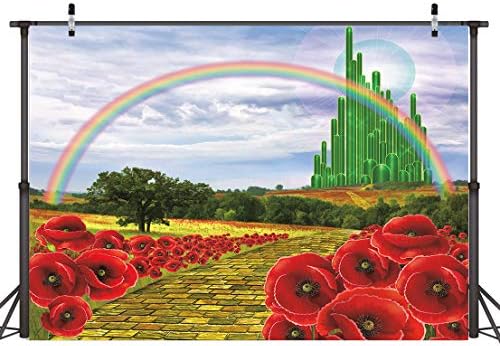 Foronly Emerald Castle Rainbow Backdrop 7wx5h pés Maganos de tijolos amarelos Poppy Field Field Baby Shower Photography