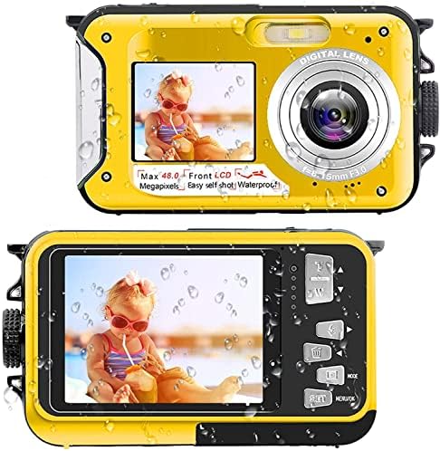 Câmera digital à prova d'água Zoopie, 48MP Full HD Video Recorder Selfie, câmera subaquática 2.7K Câmera de vídeo para snorkeling,