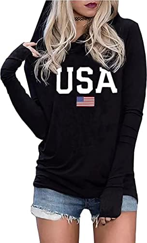Capuz da moda da bandeira americana Lyeiao para Women USA T-shirt gráfico de 4 de julho de julho de manga longa com