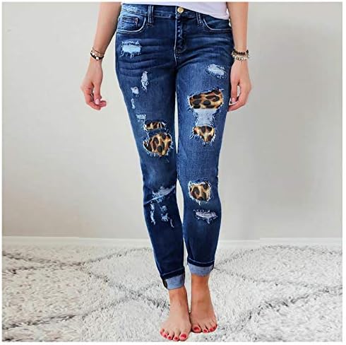 calças magras fit women jeans jeans fêmeas estampas de leopardo rasgado jean jean plus size calça moderna roupas femininas