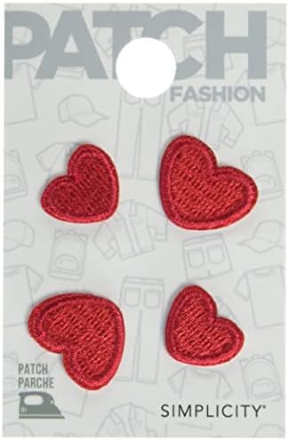 Simplicidade 19320100102 Red Heart Iron em patch de apliques para roupas, mochilas e acessórios, tamanhos variam, 4pcs