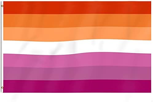 Bandeira do Pride Lésbica 3x5ft - Stand sinalizador de cor vívido e prova de desbotamento - cabeçalho de tela e costura