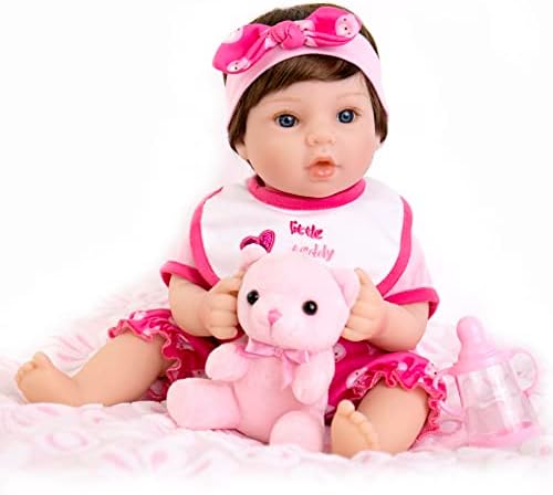 Aori Reborn Reborn Baby Dolls Pink Bassinet 18 polegadas Recém-nascidas Doll Menina em corpo macio e pesado com