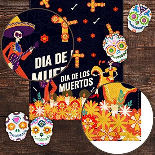 Pudodo Linen Dia de Los Muertos Table Runner Day of the Dead México Craumold lareira Cozinha Dinning Room Decoração em