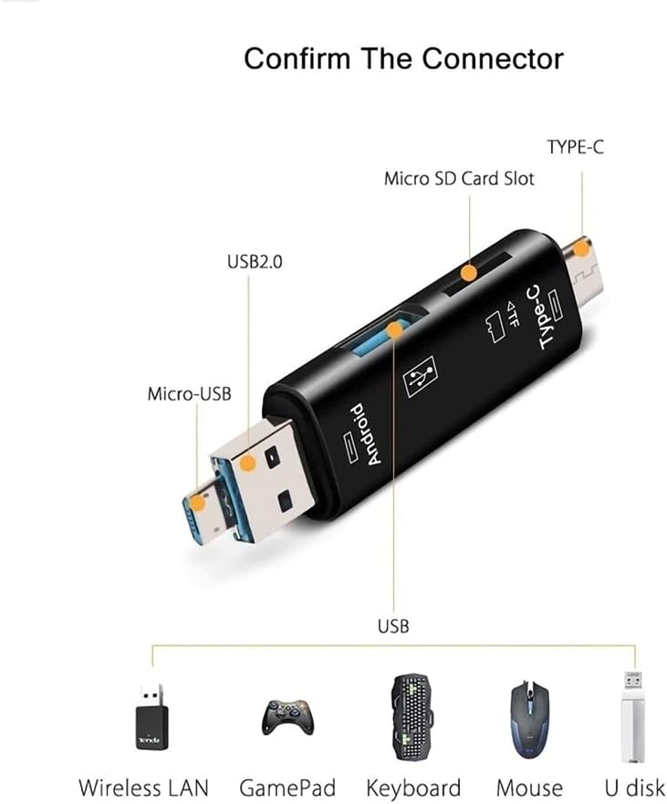 5 em 1 CARTE MULTIFUNÇÃO LEITOR COMPATÍVEL COM SAMSUNG GALAXY TAB S5E, Galaxy Tab S6 possui USB Tipo-C/MicroSB/TF/USB