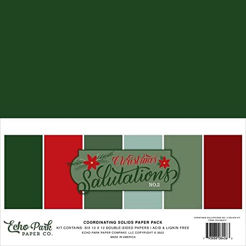 Echo Park Paper Collection Pacote: Saudações de Natal No. 2 12 ”x 12” Pacote de papel sólido + Saudação de Natal No. 2 6 ”x 6”