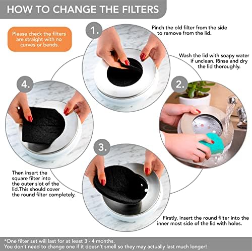 Lixeira de compostagem premium de fator vermelho para bancada de cozinha - balde de desperdício de alimentos em aço inoxidável com tecnologia inovadora de filtro duplo - inclui filtros sobressalentes