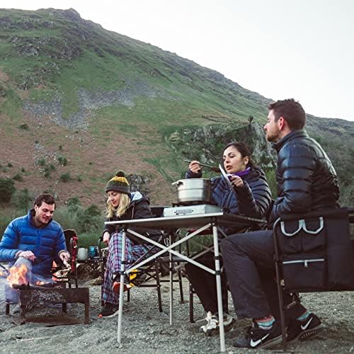 Mesa de acampamento dobrável compacto SunnyFeel, mesas de piquenique de alumínio portátil, rolar em cima com prateleira de malha, peso leve robusto para refeições ao ar livre