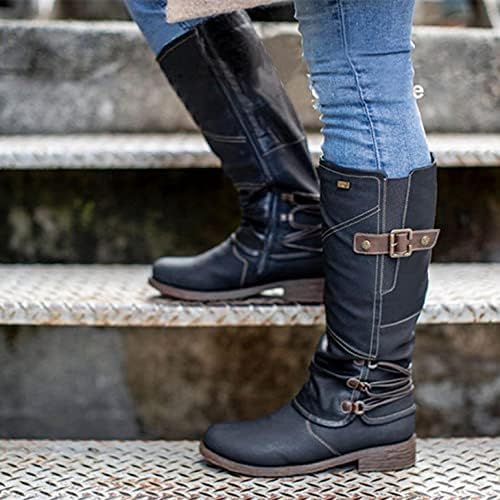 Botas de cowboy de Aodong para mulheres de bezerro largo Cowgirl moda moda as botas de couro ocidental redondo sapatos de joelho de joelho