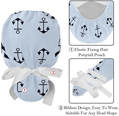 Capitões médicos para mulheres com botões de cabelo comprido, tampa de trabalho ajustável de 2 peças, padrão de âncora