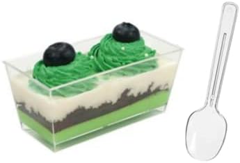 50 PCS Mini Cup de sobremesa quadrada de plástico ， 4,75 onças de vidro quadrado transparente, para geléia de iogurte Mousse Ice Cream （com 50 bolas）