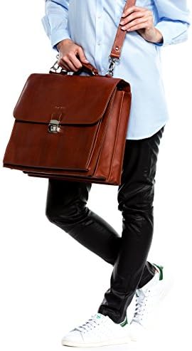 Borda de couro Feynsinn Emilio XL Bolsa de negócios de laptop de escritório portátil bolsa de ombro portátil 15