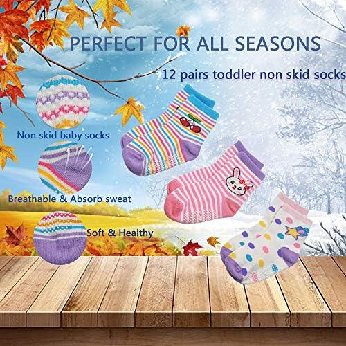 TPHON 12 Pares Criança de meias sem derrapagem com garras anti -deslizamento, algodão sem escorregões tornozelo meias para meninos, meninas, crianças