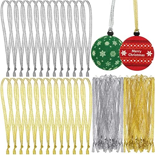 400 peças cabides de natal cabide fita ribbon prata ouro pré -corta fibbons amarrado os cabides decorativos de corda de barbante