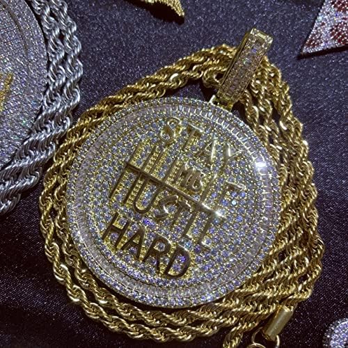 Icediamond 14K Gold Bated Stay Humble-Hustle Hard Incentiva o colar pendente, Iced Out CZ Diamond Hip Hop Jóias