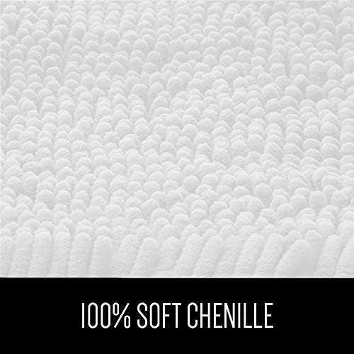 Gorilla Grip Chenille Tapete de banho e almofada de banho, Tapete de banho Tamanho 30x20 em branco e travesseiro de banho Tamanho