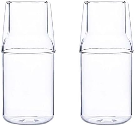 Cabo de água de cabeceira de água com copo de copo de copo para a cabeceira da cabeceira do quarto, 18,6 oz de suco de vidro transparente jarra de água, garrafa de enxagueira de vidro para banheiro, copo de jarra de água noturna conjunto de 1
