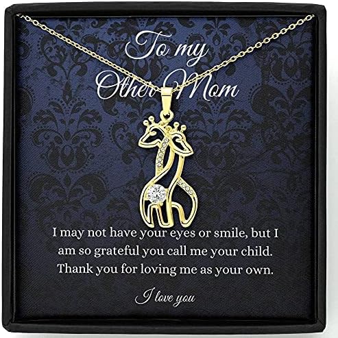 Jóias de cartão de mensagem, colar de colar artesanal- colar personalizado de girafa, para minha outra mãe, presente