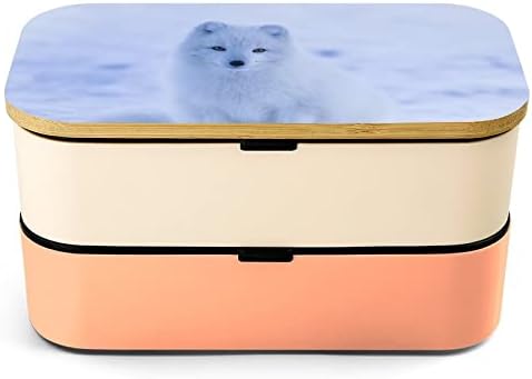 Snow Fox Double Cayer Bento Lancheira com utensílios de utensílios de almoço empilhável Inclui 2 contêineres