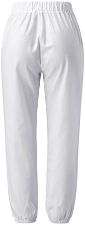 Calças de linho para mulheres calças cônicas com estampa floral com bolsos deslizantes boho calças de praia de cintura elástica vintage elástica vintage