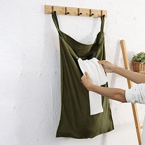 Gyihoong 20''x27 '' pendurada saco de lavanderia, de linho sobre a porta do cesto de roupa com botões e zíper, cestos de porta de economia de espaço para roupas sujas para roupas, verde, verde, verde