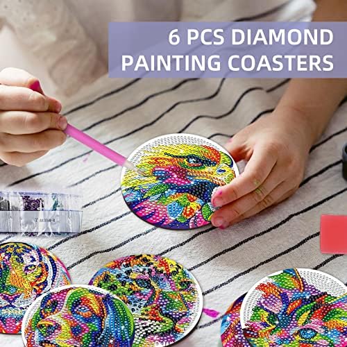 CSKUNXIA 6 PCS Pintura de diamante Conjunto de montanha -russa de diamante Coasters redondos Diy Diamond Art Coasters para xícaras Vasos, 10 cm/3,9 polegadas