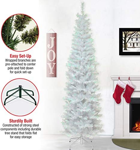 NACIONAL TREE Company Artificial Christmas Tree, Tinsel White, Inclui Stand, 7 pés