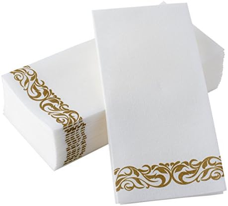 Toalhas de hóspedes de linho descartáveis ​​para banheiro - toalhas de mão branca decorativa, guardanapos de papel floral dourado