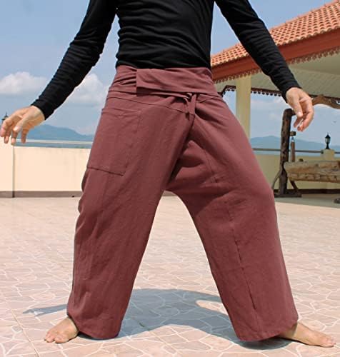 Raanpahmuang tailandês calças de pescadores homens/mulheres, ioga solta, pirata, calça de harém, algodão, calça unissex de quimono
