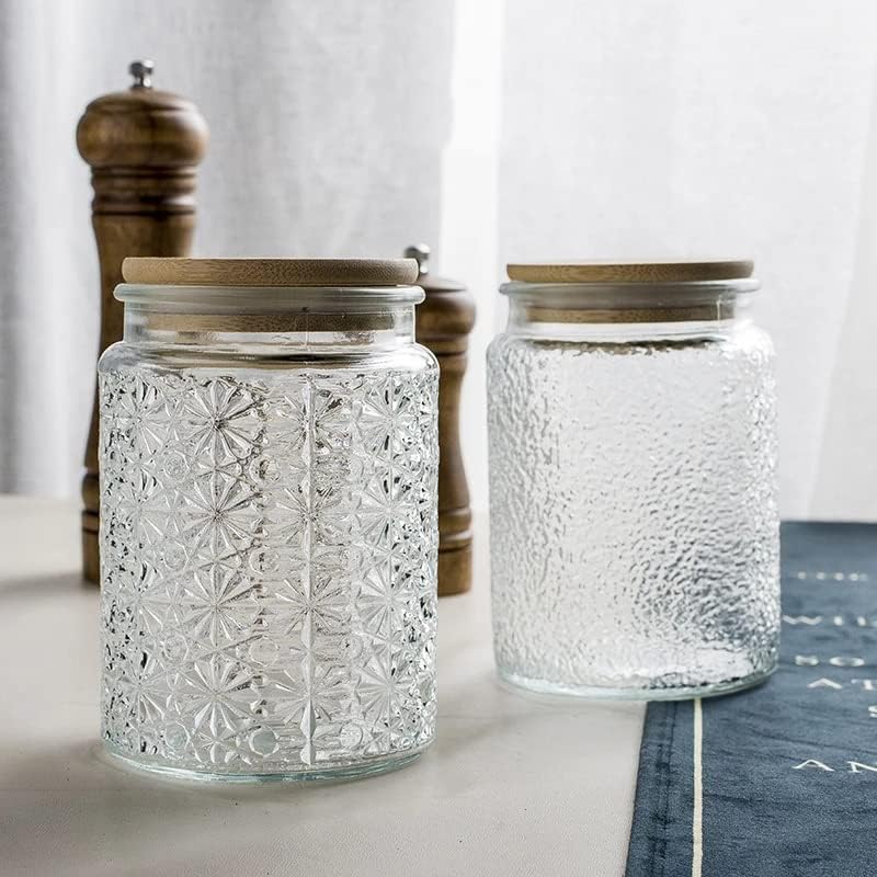 PBKINKM Snacks de frutas seco transparentes garrafa selada com tampa de tampa de madeira de madeira recipientes de vidro