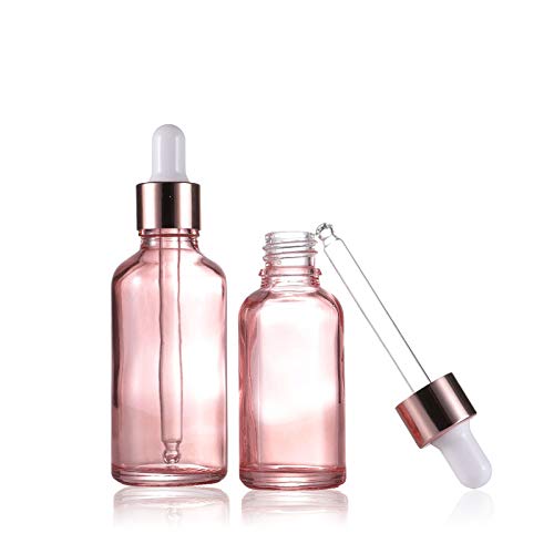 6 PCs, 1,7 oz garrafa de gotas de vidro rosa para óleos essenciais, suporte de garrafa de gotas de vidro vazio com pipeta de