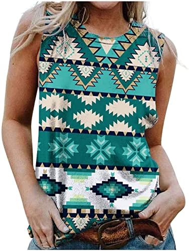 Tanques sem mangas femininos Camisetas étnicas ocidentais Blusa de impressão asteca vintage 2023 Tops de verão Tops Soly Fit Graphic