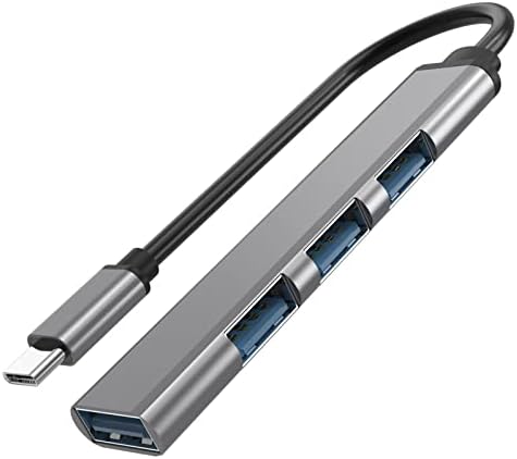 Miuolv USB 3.0 Hub, adaptador de 4 portas tipo C e estação de ancoragem 4-in-1, alumínio Ultraslim Superspeed 5 Gbps para MacBook