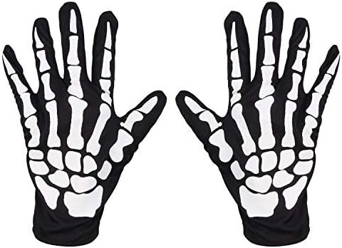 Yin bin Dao Halloween Acessórios luvas, luvas de padrão de esqueleto de dedo completo