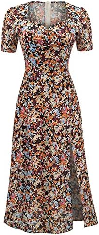 Moda Moda Retro zíper casual de verão impressão floral de manga curta Vestido de balanço solto de gola alta em V