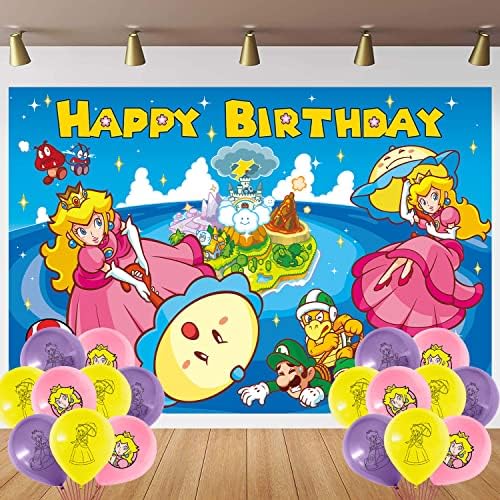 Princess Peach Party Banner, Princess Peach Cenário 7x5 Princesa pêssego Background Princess Peach Pedidos com tema para suprimentos de festas Princesa Peach Birthday Birthday Birthday