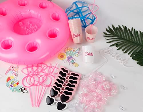 48 pc Bachelorette Pool Beach Party Set, Bachelorette Party Favors Bridesmaid Gifts, Bachelorette Party Decorations, Inflatable Ring Cooler, Pool Bar, Team Bride Bachelorette Party Cups, Bachelorette Sunglasses, Heart Sunglasses Bulk, Sunglasses for Bachelorette Party, Bachelorette Straws for Bachel