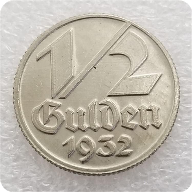 Artesanato antigo Rússia Polônia 1932 Níquel 1/2 Gulden Coin Silver Dollar