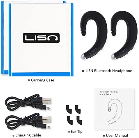 Fones de ouvido Bluetooth de gancho de orelha Lisn, fones de ouvido Bluetooth de orelha aberta verdadeira com microfone, Ultra-Light Difless Bluetooth Earlypieces 8-10 hrs tempo de reprodução para telefone celular