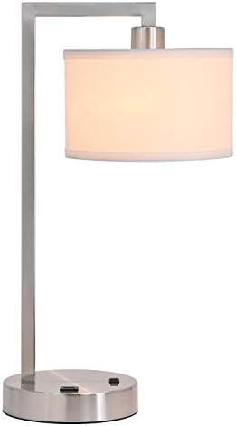 Xinbei iluminação lâmpada de mesa de mesa de mesa com USB e tom de tecido, luminária de mesa moderna acabamento de níquel