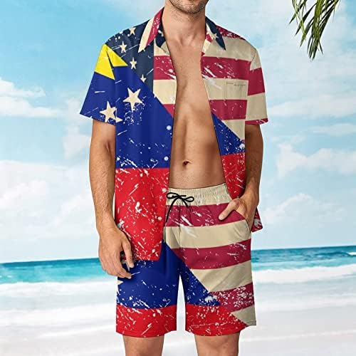 EUA e Venezuela Retro Flag Men 2 Peças Conjunto havaiano Button-Down Shorve Shirts Calças de praia TRAFATO DE TEES FIEL