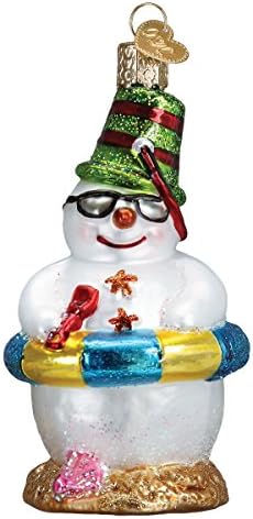 Ornamento de vidro de Natal do Velho Mundo com gancho S e caixa de presente, coleção de boneco de neve